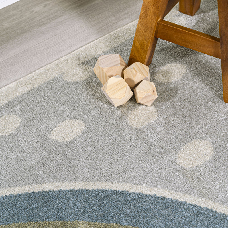 Bluette Rainbow Dot Modern Machine-Washable Gray/Ivory/Yellow Rug, Rectangle 3'3" x 4'11"