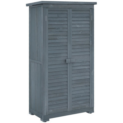160cm Wooden Garden Shed with 3 Shelves (20kg Each) – Lightweight Fir Wood Outdoor Tool Cabinet, Shutter Doors & Asphalt Roof, 87cm Wide