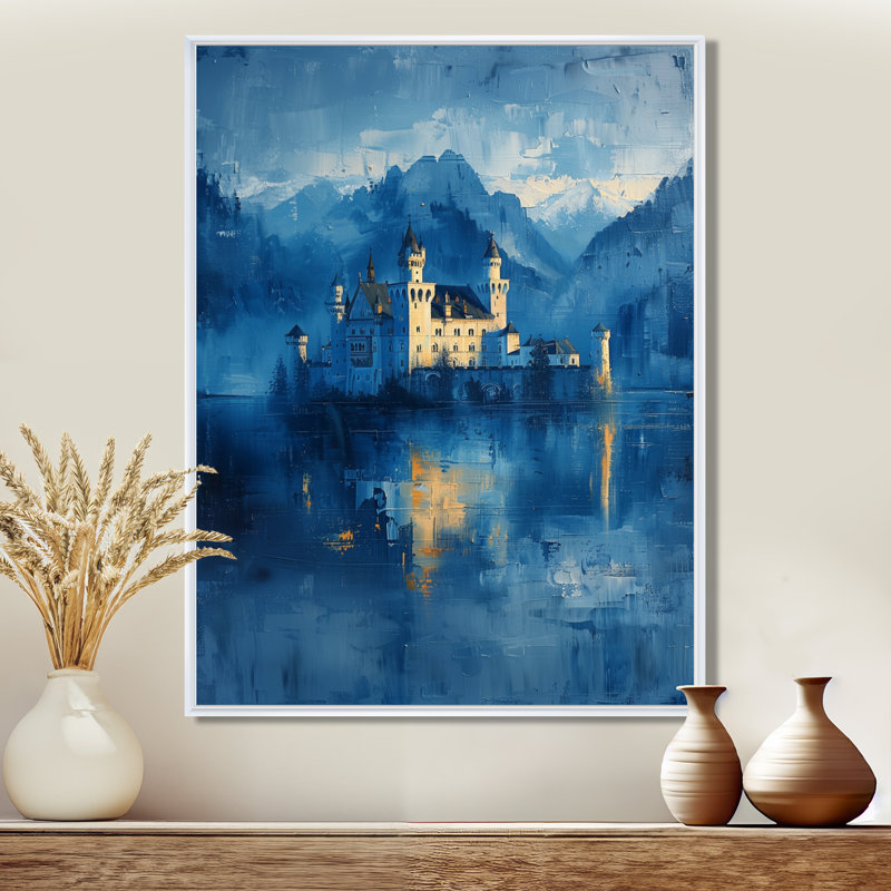«Blue Winter Dracula Castle of Vampire», impression d'art mural châteaux, Toile encadrée flottée blanche