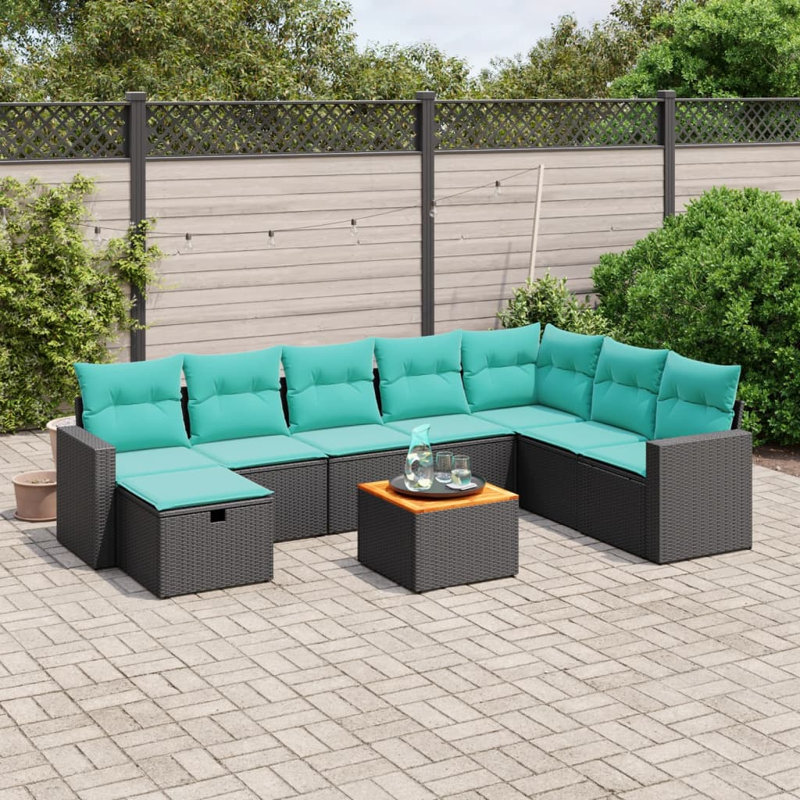 9 Piece Patio Sofa Set With Cushions Poly Rattan, Light Blue, Black
