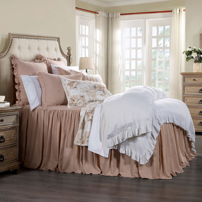 Light Blue Linen-Blend Full Bedspread Set