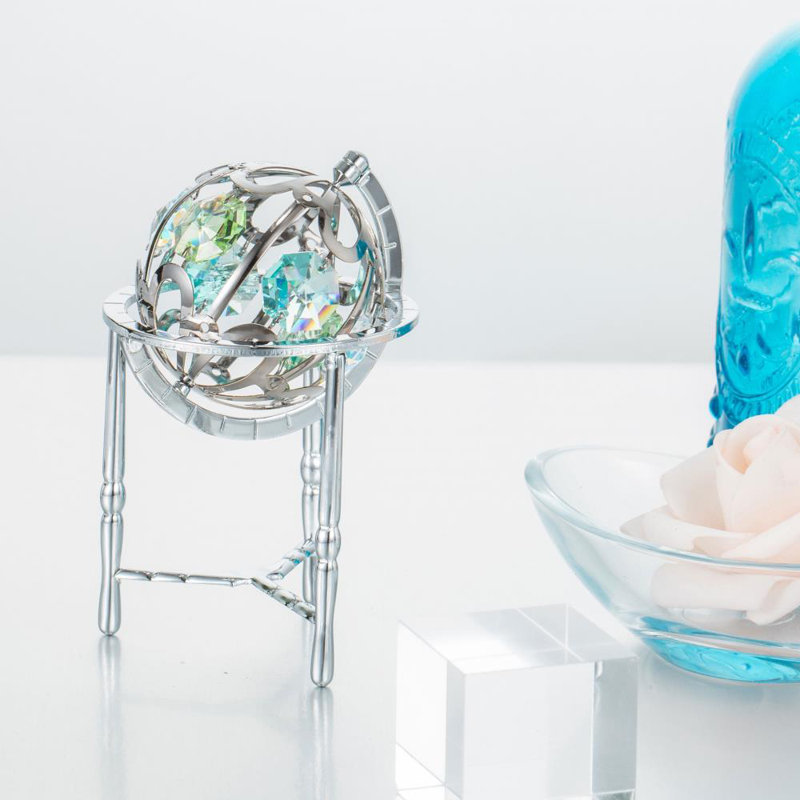 Sculpture de globe terrestre en cristal garniture cloutée, Argent
