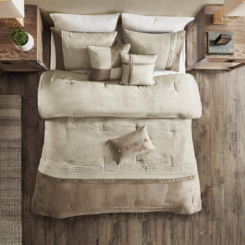 Édredon en faux suède pour grand lit brun clair - 7 pièces pour la literie douce pour la chambre à coucher Lavable à la machine