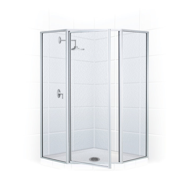 Porte de douche à charnière 58 po x 70 po néo-angle series Legend, Argent poli (chrome), Obscur standard / aquatex