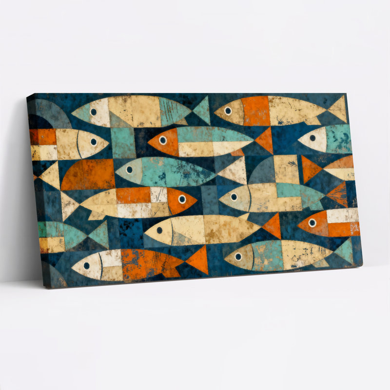 «Abstract Fish», ensemble de 1 reproduction d'art sur toile tendue sur toile, H 12 po x l 36 po