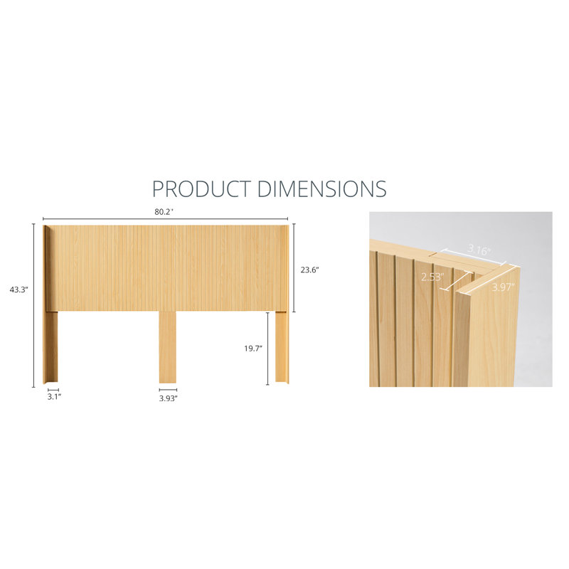 King Size, Wood Headboard, Modern , Wall Mounted, Fluted Panel, Wingback , 3d Carving, Real Finish, Bedroom Aesthetic, Comfortable 80.2" Wide Size Wooden Headboard Only Style Mounted With Elegant