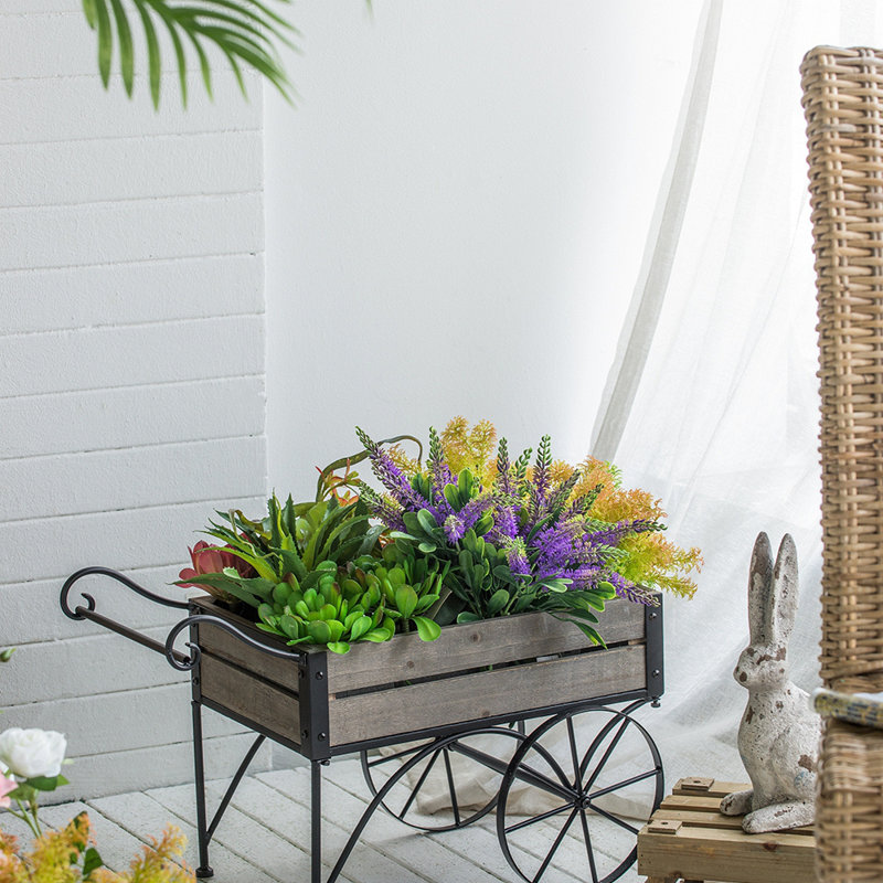24.4X12.6X15.4" Rustic Black Trolley Cart Plant Stand, Planter
