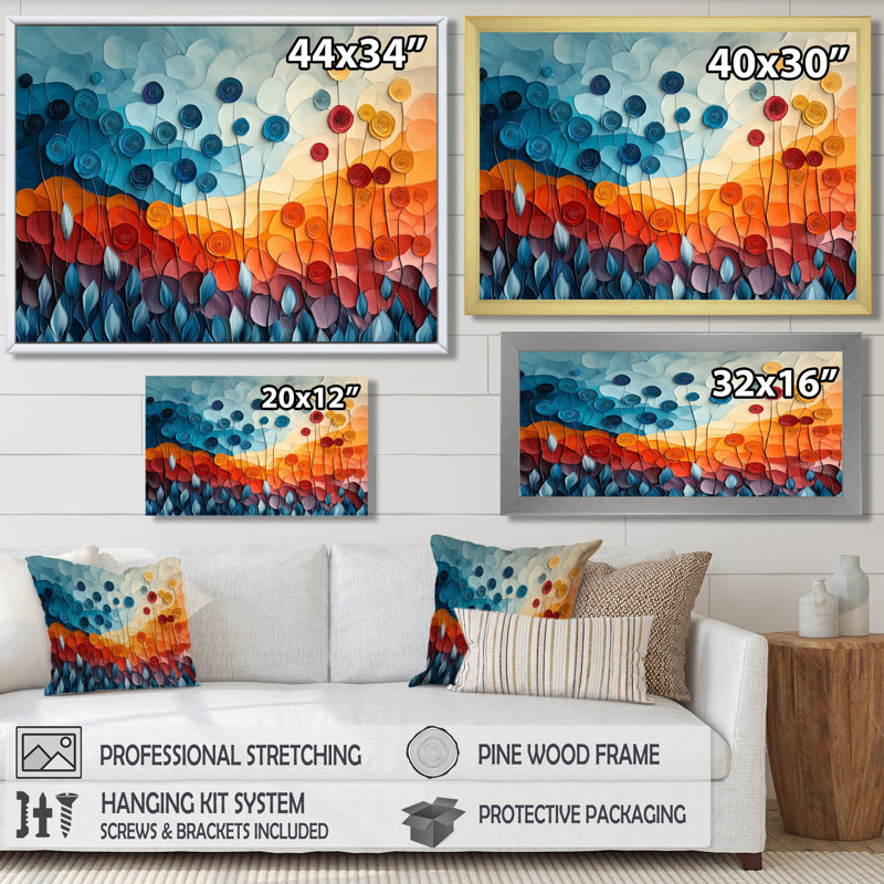 Fantaisie champ de fleurs de renoncule V - Renoncule, art mural de salon, H 28 po x l 60 po, Toile tendue