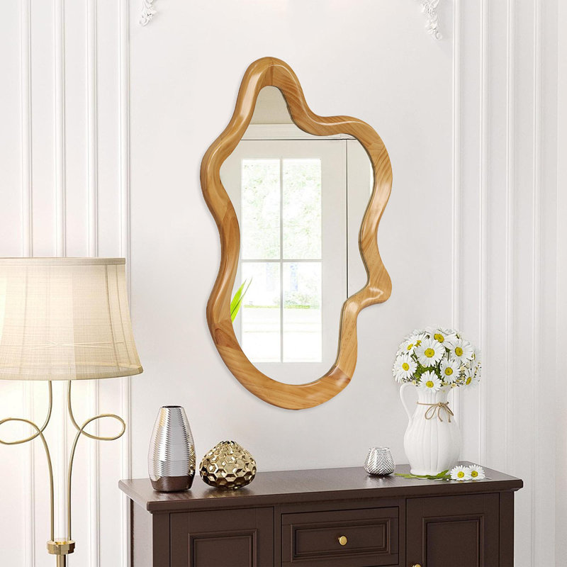 Miroir mural 33,46 "x 22,24" de forme irrégulière avec cadre en bois naturel