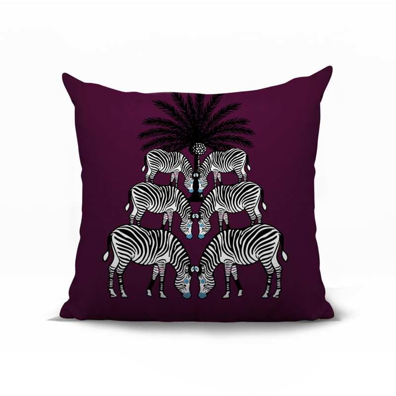 Oreiller carré réversible intérieur / extérieur Camo Zebra, Mauve, H 19 po x l 19 po x P 5,25 po