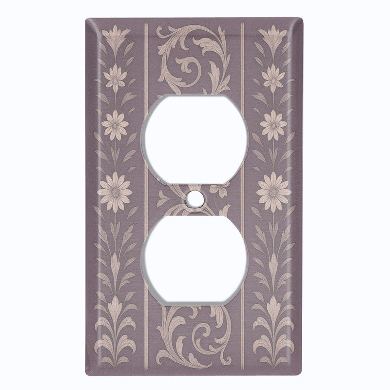 Couvercle de plaque d'interrupteur en métal; Recto-verso standard américain à 1 bande - Motif floral, Prise double # 8