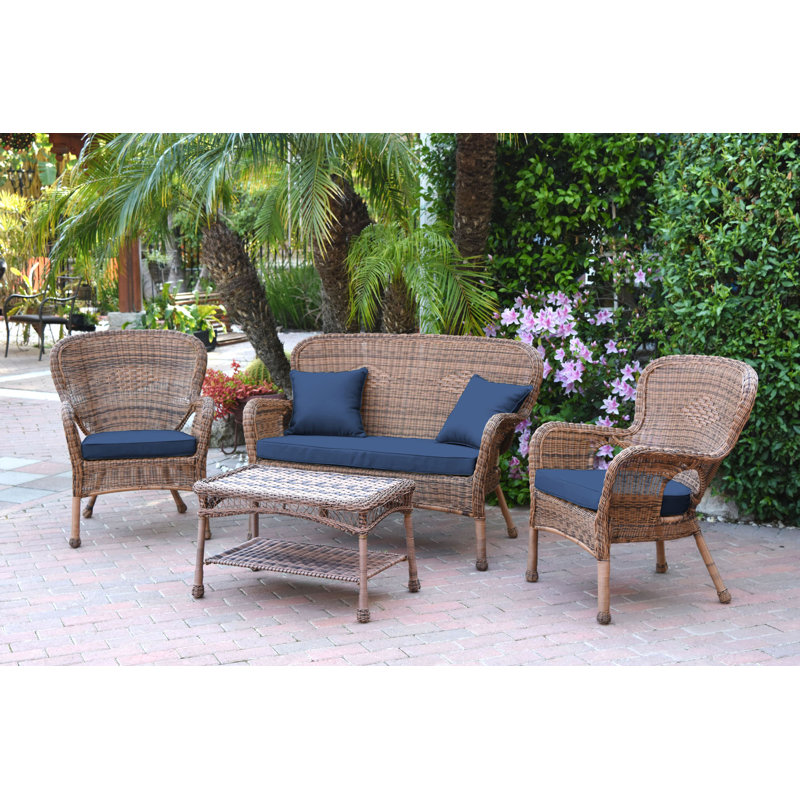 Bellas 4 Piece Sofa Set with Cushions, Blue, Honey