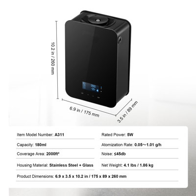 Scent Air Machine, 180ml Bluetooth Smart Essential Oil Diffuser, 2000sq.ft Waterless HVAC Scent Diffuser with Cold Air Technology, Aromatherapy Diffuser Machine for Home, Office, Hotel