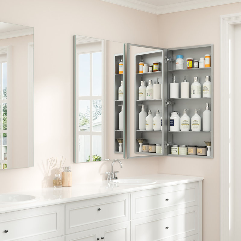 Armoire à pharmacie Husai, H 40 po x l 20 po x P 4,3 po, Argent argent