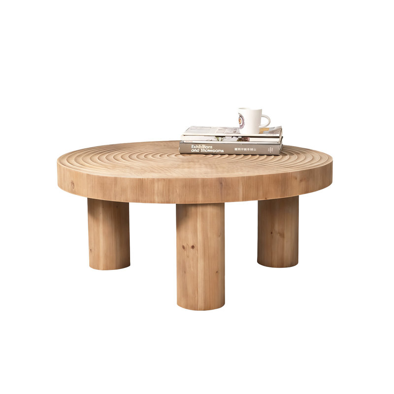 Retro Burlywood Solid Wood Round Coffee Table