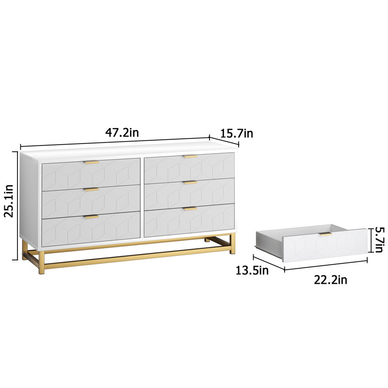 Commode 6 tiroirs pour chambre à coucher, Gris