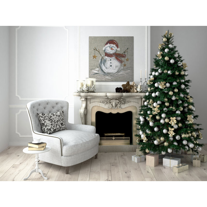 Lin bonhomme de neige I - reproduction d'art, H 40 po x l 40 po x P 1,5 po, Toile tendue