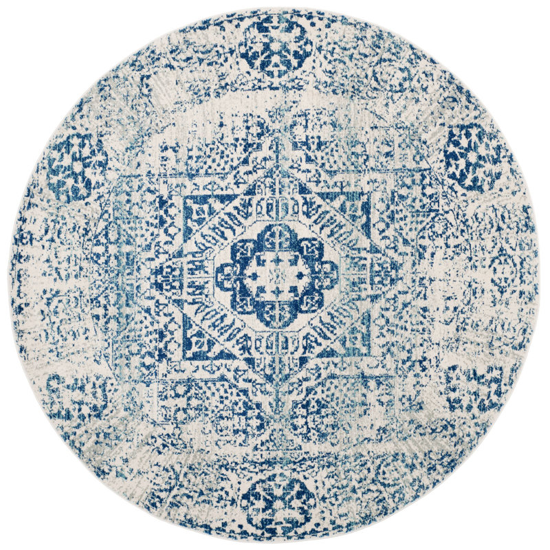 Tapis oriental bleu / ivoire Annette, Rond 6 pi 7 po
