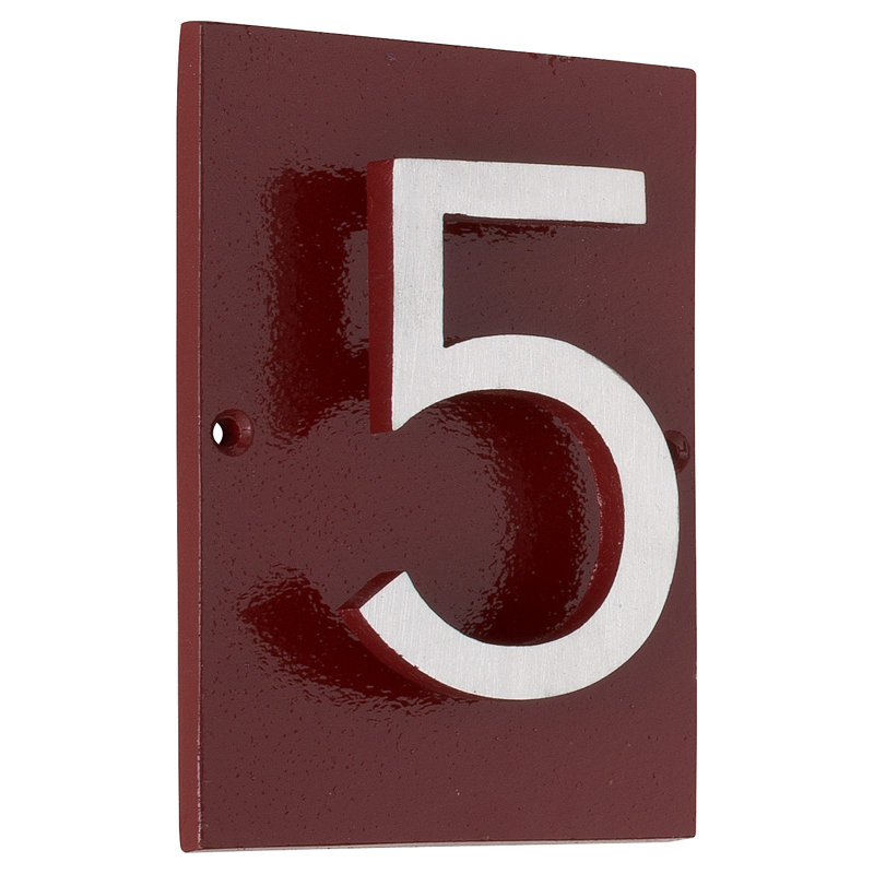 Plaque d’adresse murale sur 1 ligne flottante, Nickel satiné deux tons, Rouge brique, Oui