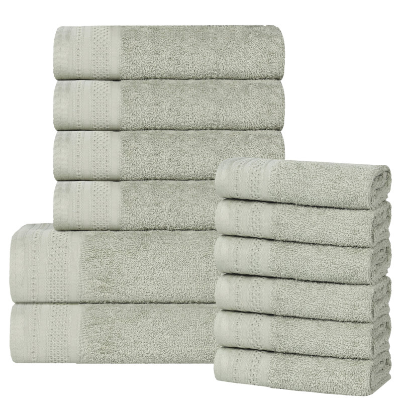 Josann 100% Cotton Honeycomb Jacquard & Solid Bath Towel Set, Sage
