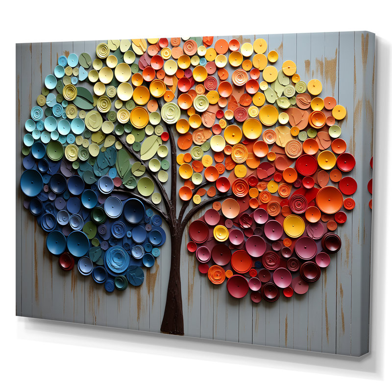 Art mural coloré arc-en-ciel coloré 4 saisons - Arbres, Toile tendue, H 16 po x l 32 po x P 1 po