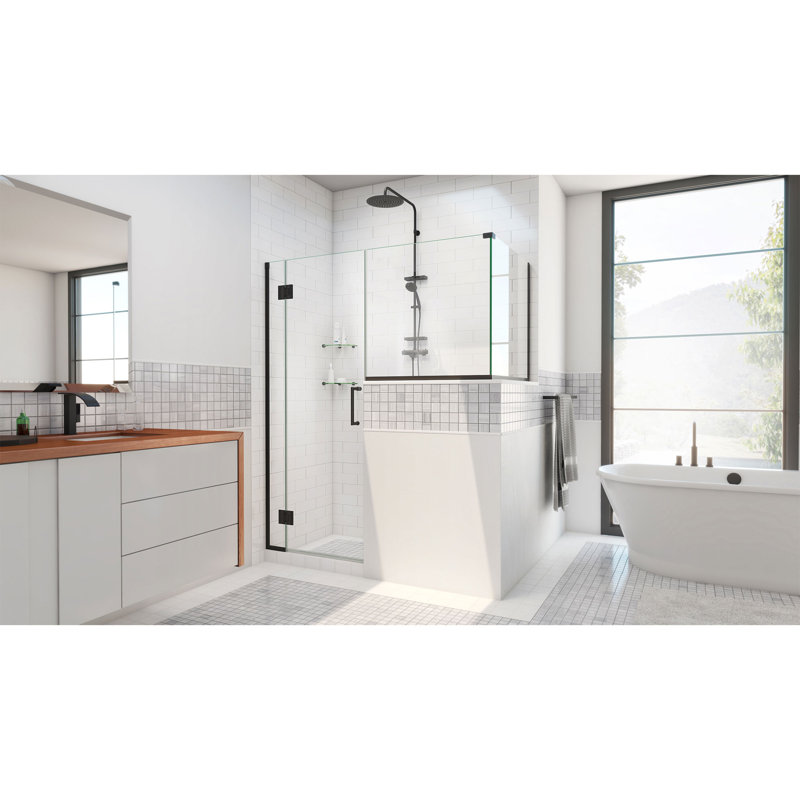 Unidoor-X 57 W x 30.38 D x 72 H Frameless Hinged Shower Enclosure, Matte Black