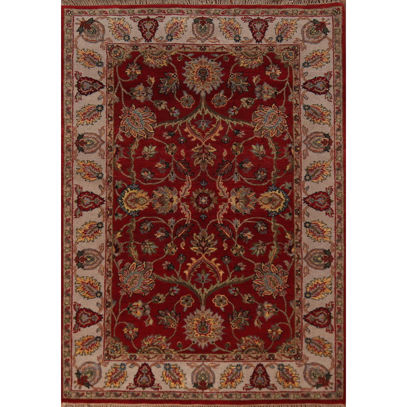 Tapis oriental rouge à motif floral All-Over 4 x 6