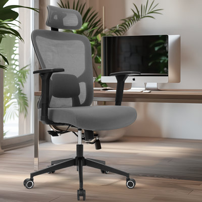Ergonomic Office Chair, High Back Mesh Home Desk Chair With Adjustable Lumbar Support, 3D Headrest, 4D Armrests, Tilt Function, Rolling Work Swivel Ta by Inbox Zero