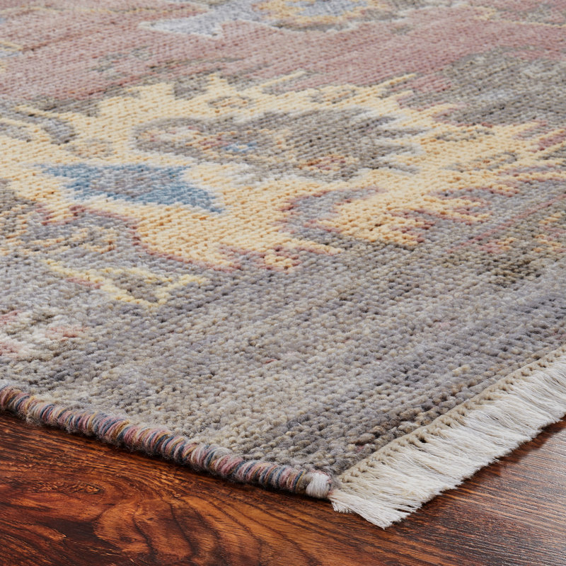 Fozie Hand Knotted Oriental Area Rug in Pink, Rectangle 10' x 14'