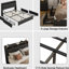 Structure de grand lit avec tête de lit ergonomique, prises intégrées, tablette de rangement, structure en métal, bruit, pas de sommier, lit plateforme noir, prises et texture en similicuir-1429107399