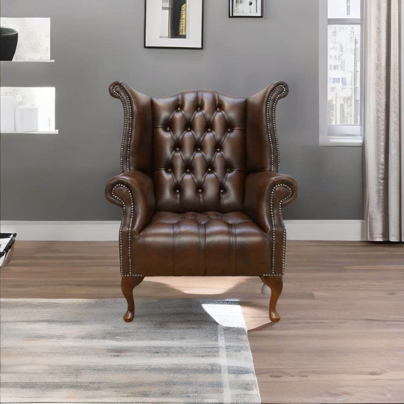 Upholstered Wingback Chair, Antique Brown