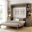 Lit escamotable avec bureau, tablettes de rangement et armoires, solution de bureau à domicile peu encombrante-1728667006