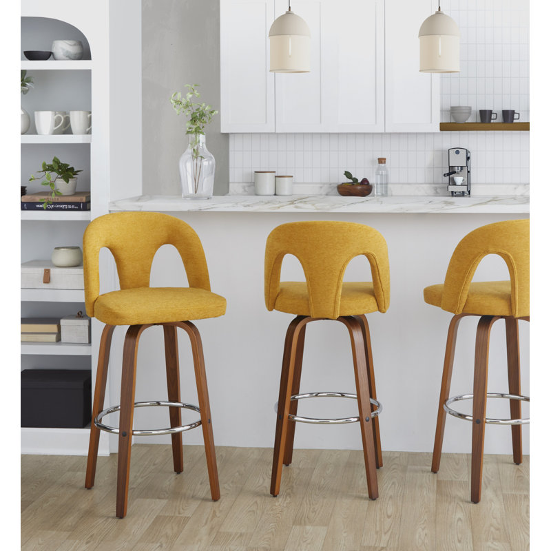 Tabourets de bar 30 po Caden, Tabouret de bar (siège d’une hauteur de 30 po), Noyer / chrome, Tissu jaune