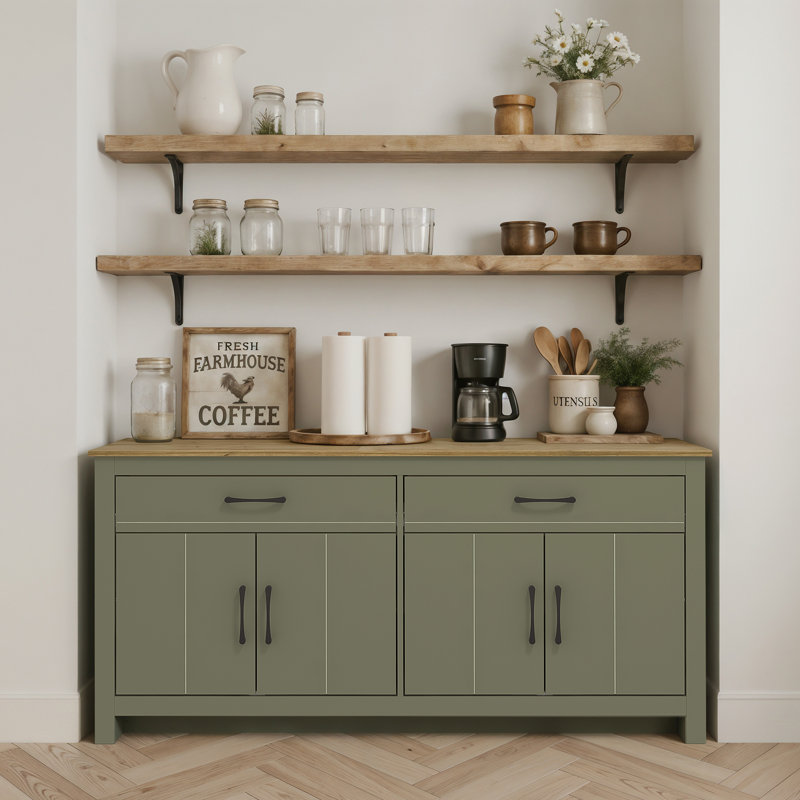Limestone 4 Door 2 Drawer Multifunctional Sideboard, Kale Green