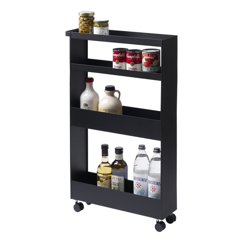 Yamazaki Home Slim Rolling Wagon, Steel, Holds 44.3 Lbs, Minimal Assembly, Black
