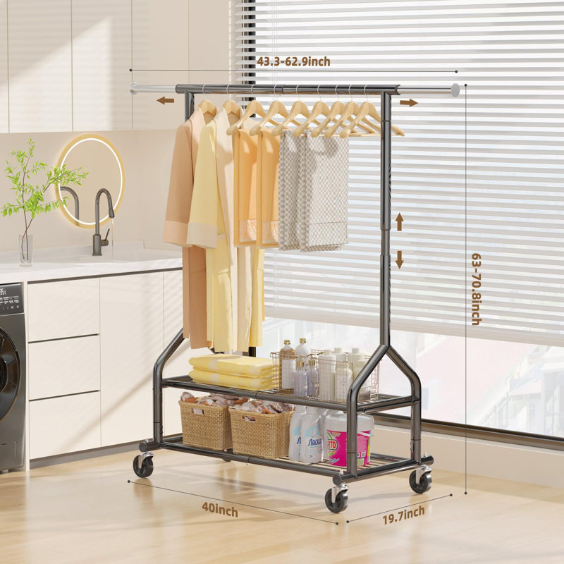 Adjustable Rolling Clothing Rack, Black 