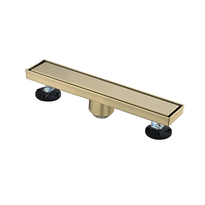 12 Inches Linear Shower Drain, Included Hair Strainer And Leveling Feet, Brushed Gold