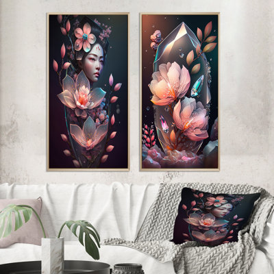 " Woman With Cherry Blossums " 2 - Pieces