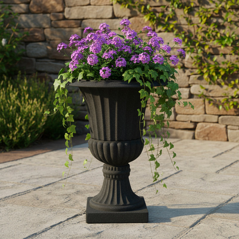 Jardinière de style urne Bayliff, Noir, H 21,5 po x l 16,5 po x P 16,5 po
