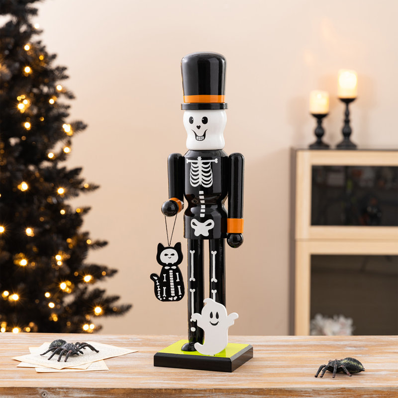 18"H Halloween Wood Skeleton w/Ornament Nutcracker