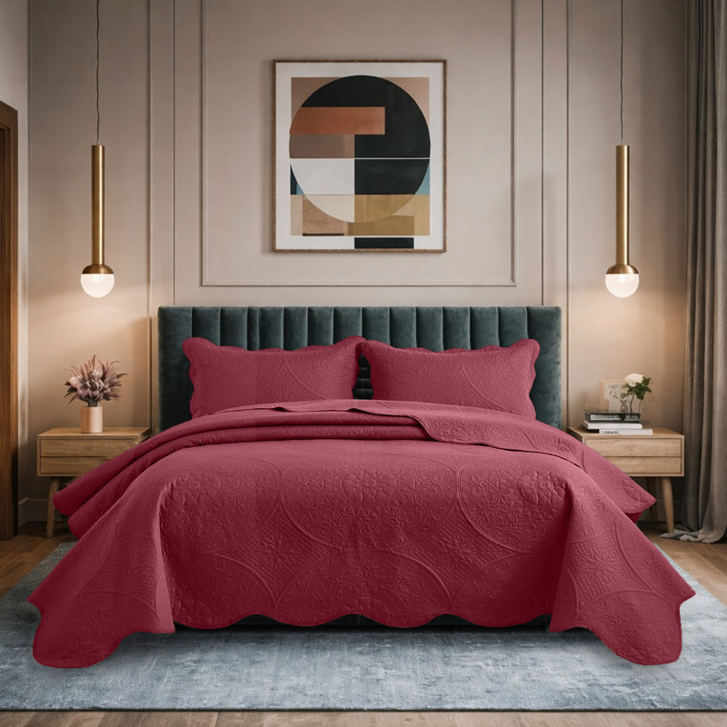 Oxford Luxury Hotel Style Bedding Set with Matching Shams, Lightweight and Breathable, All Season Bed in Bag, Burgundy