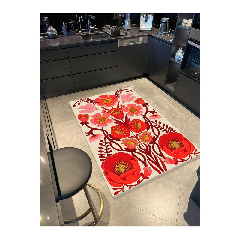 Barcelona Collection Red Tones Floral Rose Pattern Modern Decorative Machine Washable Area Rug, Rectangle 3'3" x 4'11"