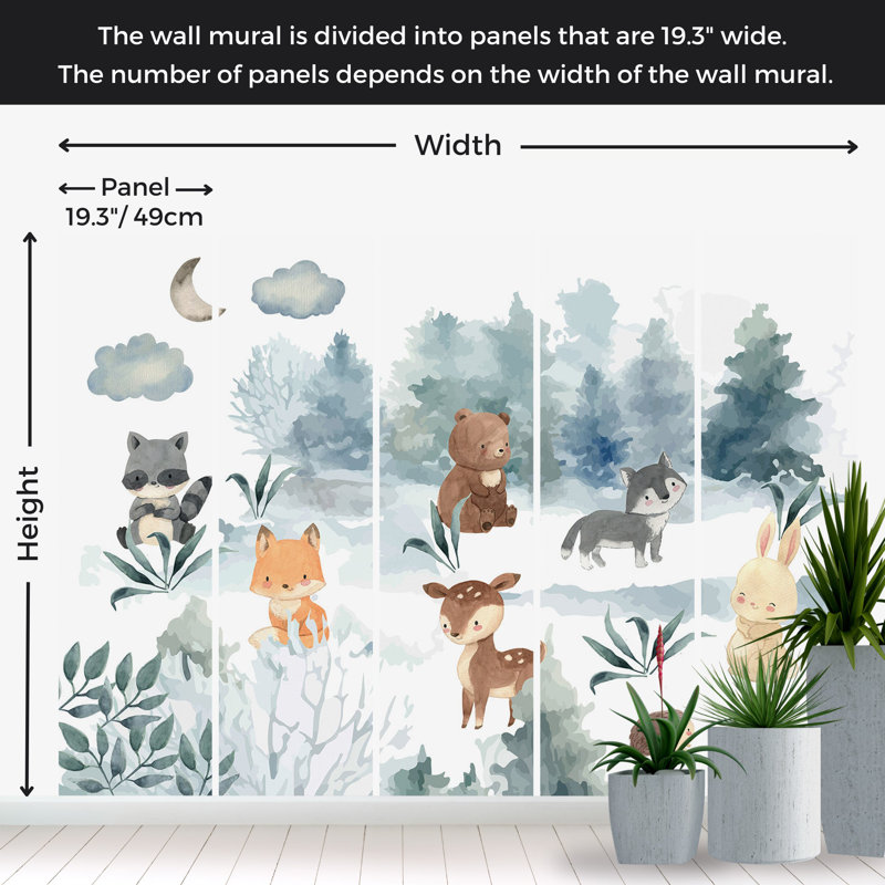 Adhésif mural pelez et collez pour enfants - Animaux dans une forêt, L 173 po x L 124 po