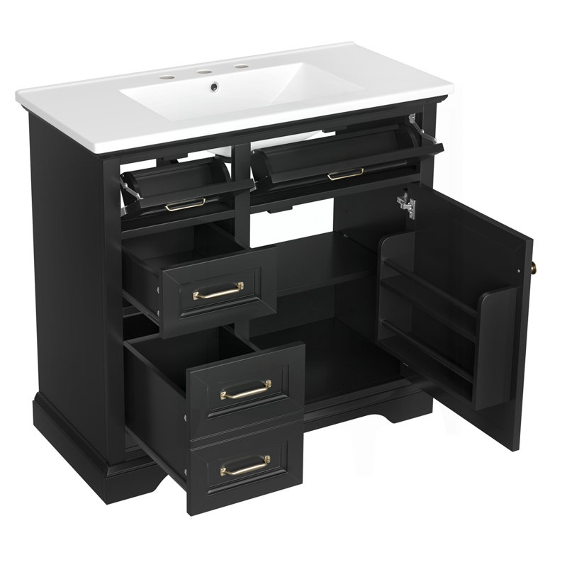 Meuble-lavabo 36 po avec comptoir en céramique, Noir