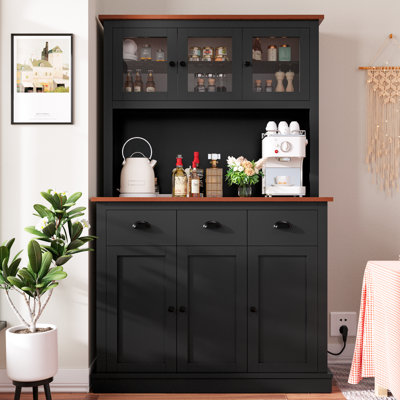 71" Kitchen Hutch Storage Cabinet With Charging Station