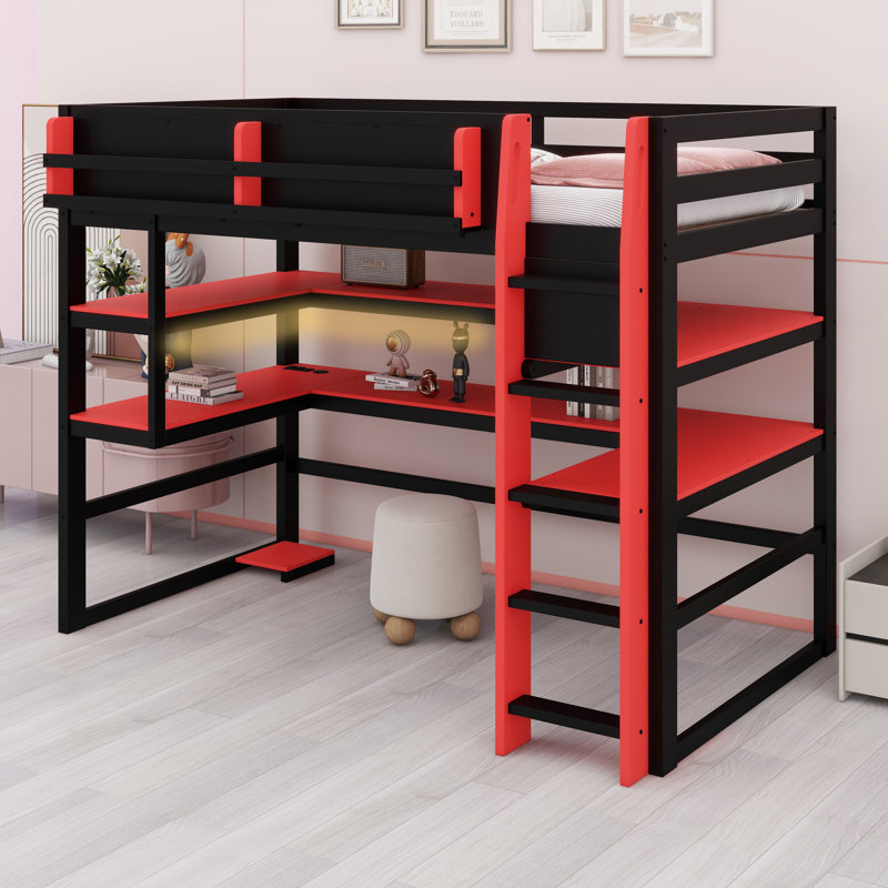 Structure de bureau polyvalente combinant un bureau, un support latéral d'organisation, des tablettes à plusieurs compartiments et une bande lumineuse RVB programmable