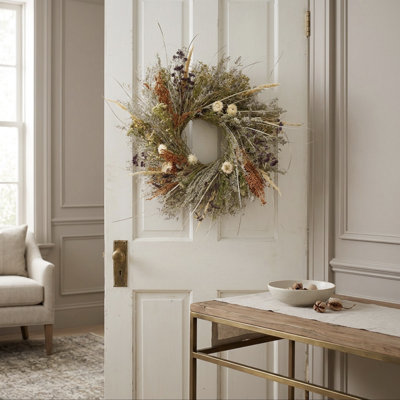 Dried Flowers 22" Caspia and Strawflowers Wreath