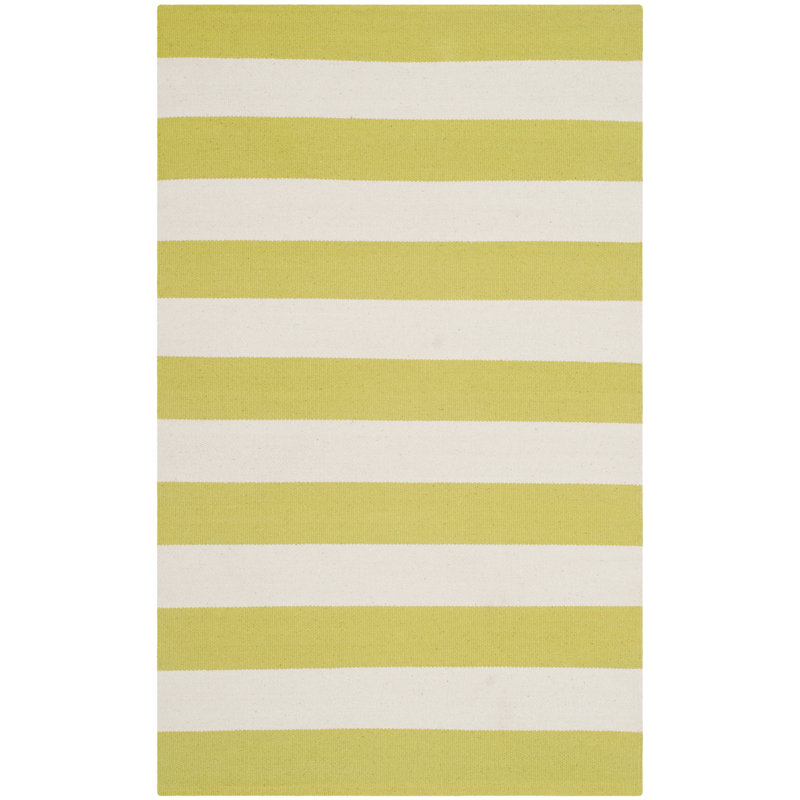 Tapis vert / ivoire en coton tissé à la main Brookvale, Rectangle 9 pi x 12 pi