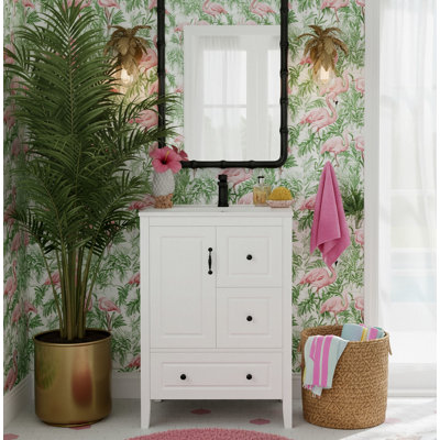 Meuble-lavabo simple 24 po avec lavabo en céramique, armoire de rangement avec 3 tiroirs à fermeture en douceur et 1 porte