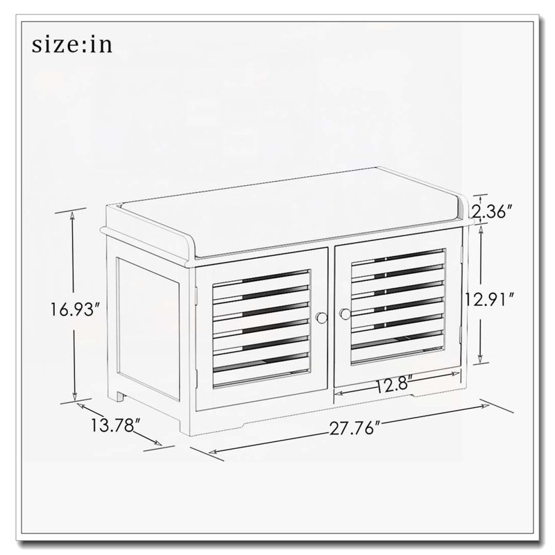 Banc de rangement pour chaussures avec coussin de siège rembourré, banc d'entrée avec 2 portes de grange